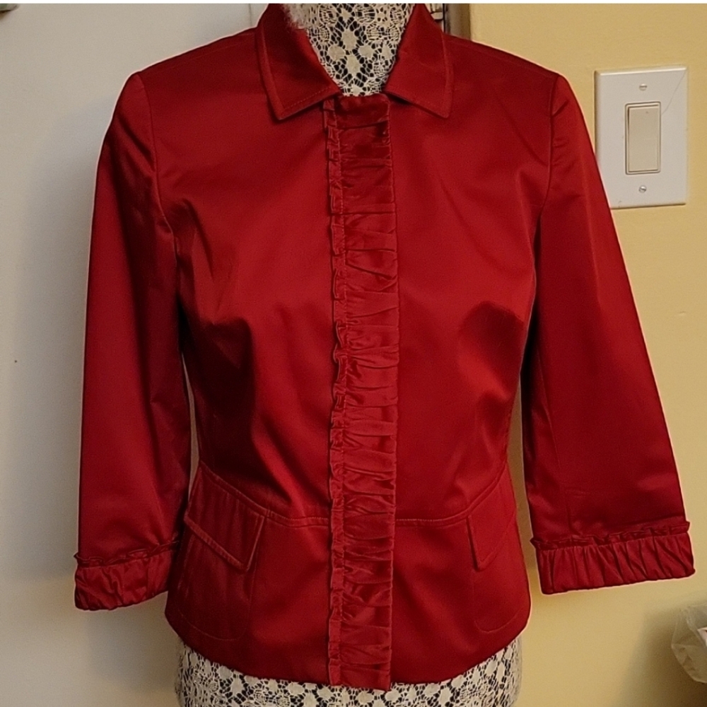 (4P) Talbots Petite Longsleeve Red Jacket decor on Sleeve and On Front Panel